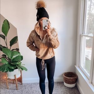 Plush Teddy Crop Sweater - 3/4 zip mock neck